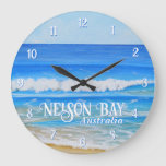 Nelson Bay Australia Blue Waves Beach Painting Large Clock