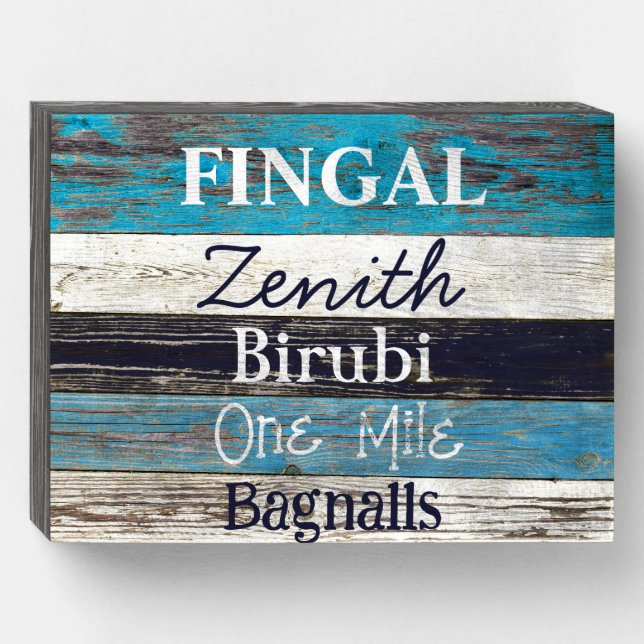 Nelson Bay Beaches Blue White Distressed Wood Wooden Box Sign (Front Horizontal)