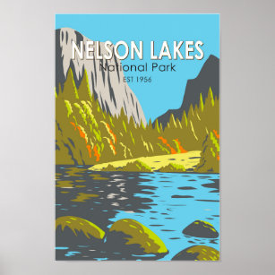Nelson Lakes National Park New Zealand Vintage  Poster