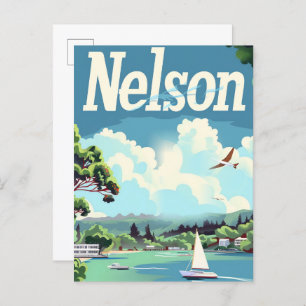 Nelson New Zealand Vintage Travel Illustration Postcard
