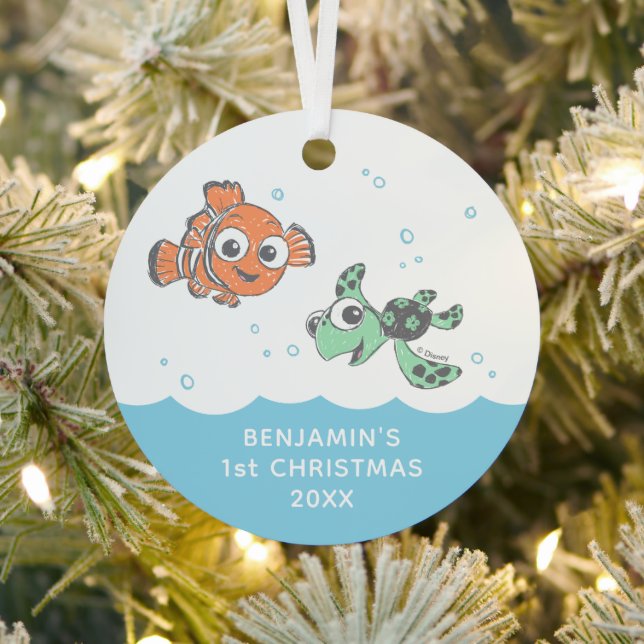 Nemo and Squirt First Christmas Metal Ornament (Insitu)