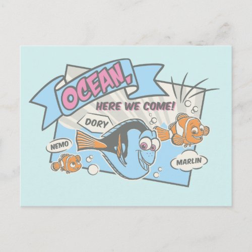 Nemo Dory  Marlin  Ocean Here we Come Postcard