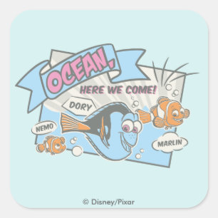 Nemo, Dory & Marlin   Ocean Here we Come Square Sticker