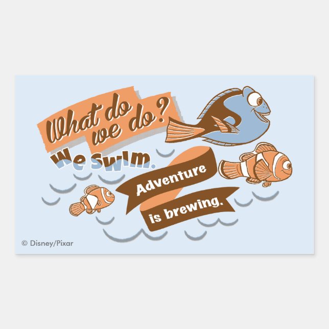 Nemo, Marlin & Dory | Adventure is Brewing Rectangular Sticker (Front)