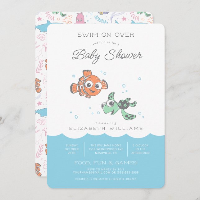 Nemo & Squirt Baby Shower Invitation (Front/Back)