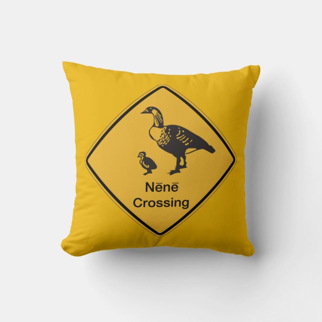 Nene Crossing, Traffic Warning Sign, Hawaii, USA Throw Pillow (Front)