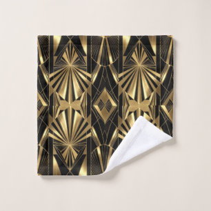 Neo Art Deco Black Gold Geometric Gatsby Bathroom Bath Towel Set