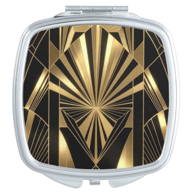 Neo Art Deco Black Gold Geometric Gatsby  Compact Mirror (Front)