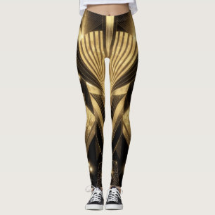 Neo Art Deco Black Gold Geometric Gatsby Leggings