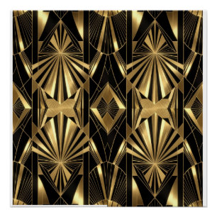 Neo Art Deco Black Gold Geometric Gatsby Poster