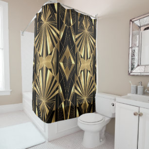 Neo Art Deco Black Gold Geometric Gatsby  Shower Curtain