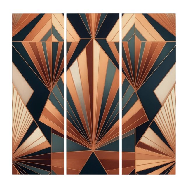 Neo Art Deco Teal Copper Geometric Sunburst (Front)