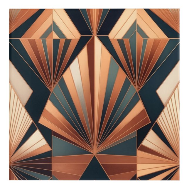 Neo Art Deco Teal Copper Geometric Sunburst (Front)