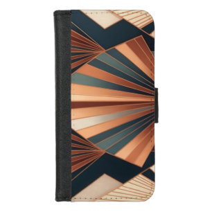 Neo Art Deco Teal Copper Geometric Sunburst iPhone 8/7 Wallet Case