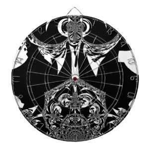 Neo-Baroque Noir Abstract Minimalist Designer Blac Dartboard With Darts