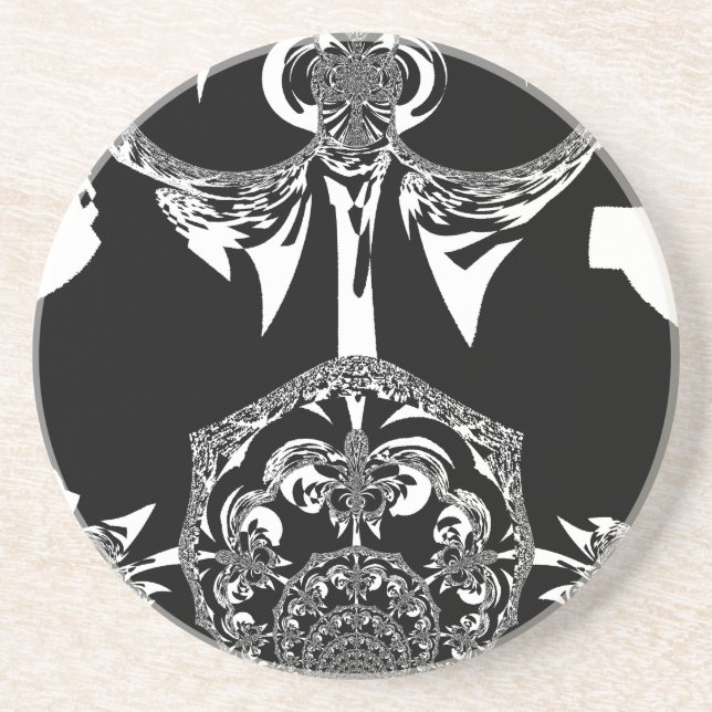 Neo-Baroque Noir Abstract Minimalist Designer Blac Drink Coaster (Front)