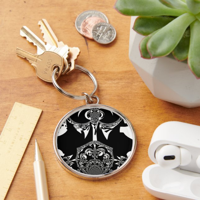 Neo-Baroque Noir Abstract Minimalist Designer Blac Keychain (Desk)