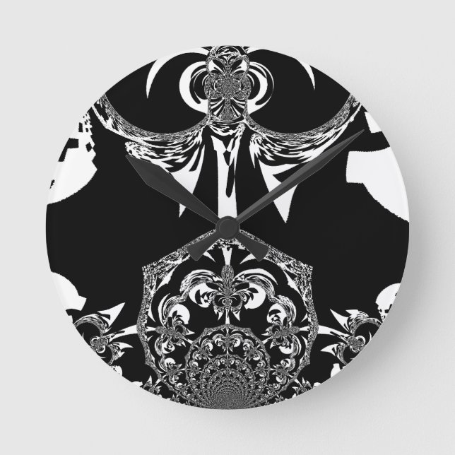 Neo-Baroque Noir Abstract Minimalist Designer Blac Round Clock (Front)