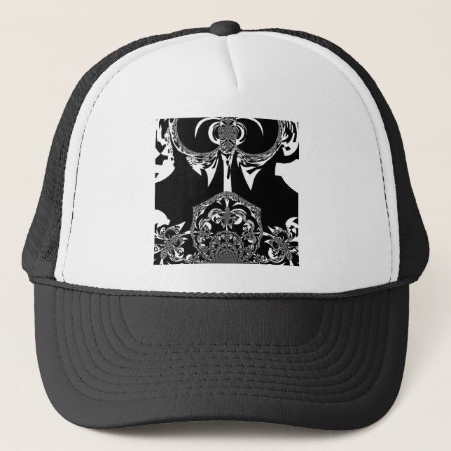 Neo-Baroque Noir Abstract Minimalist Designer Blac Trucker Hat (Front)