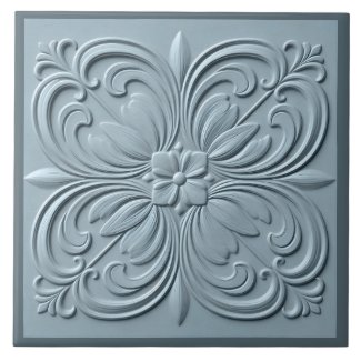Neo Classical Floral Blue Gray Faux Relief 
