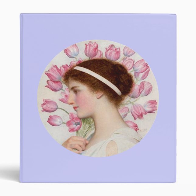 Neo-Classical Lady with Pink Tulips Binder (Front)