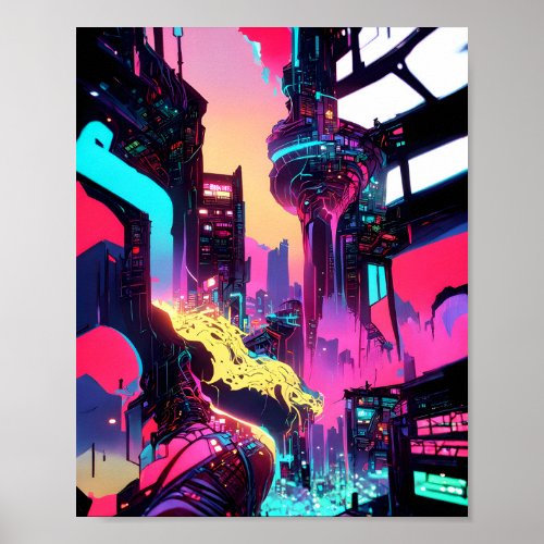 Neo CyberPunk Tower Poster