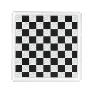 Neo Deco Black and Faux White Marble Checkerboard Acrylic Tray