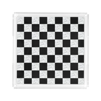 Neo Deco Black and Faux White Marble Checkerboard Acrylic Tray