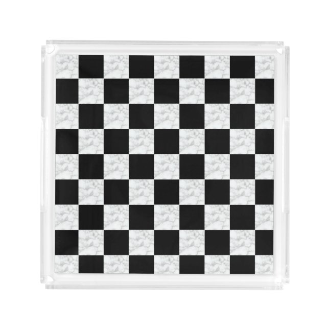 Neo Deco Black and Faux White Marble Checkerboard Acrylic Tray (Front)