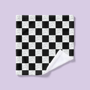 Neo Deco Black and Faux White Marble Checkerboard Wash Cloth