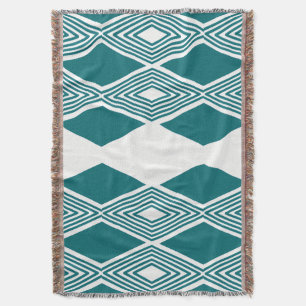 Neo-Deco Diamond Grid Teal Throw Blanket