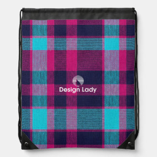 Neo-Fuchsia Plaid Drawstring Bag