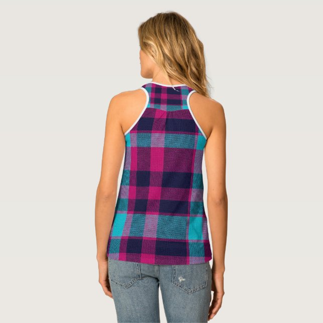 Neo-Fuchsia Plaid Tank Top (Back Full)