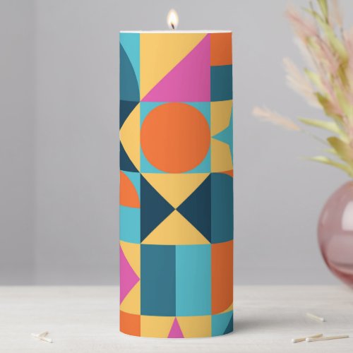 Neo Geo Abstract Geometric Shapes Pattern Retro Pillar Candle