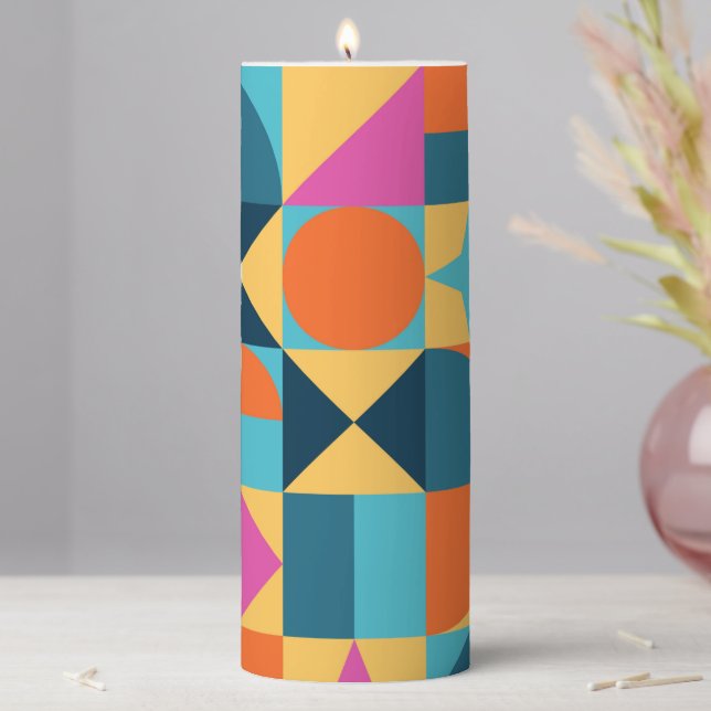 Neo Geo Abstract Geometric Shapes Pattern Retro Pillar Candle (In Situ)