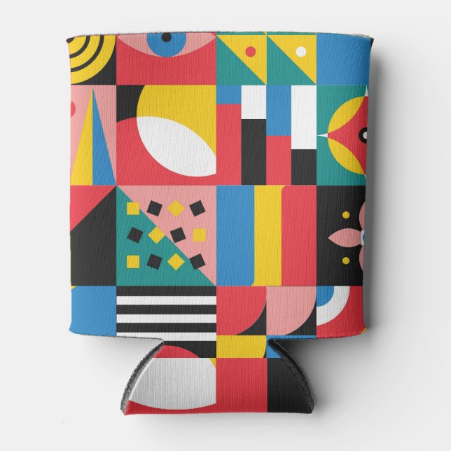 Neo Geometric Colorful Shapes Illustration Can Cooler (Front)