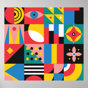 Neo Geometric Colorful Shapes Illustration Poster