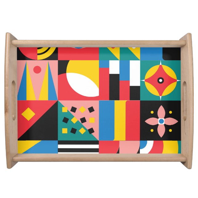 Neo Geometric Colorful Shapes Illustration Serving Tray (Front)