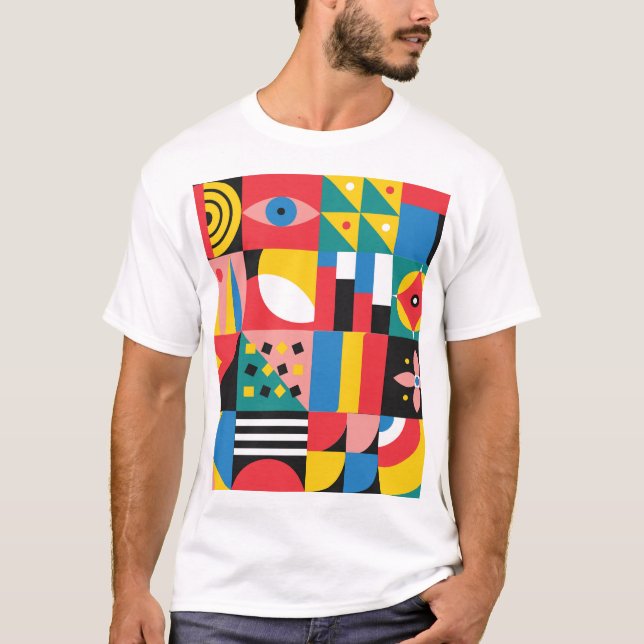Neo Geometric Colorful Shapes Illustration T-Shirt (Front)