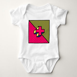 Neo Memphis Cross /Plus Sign Motif Baby Bodysuit