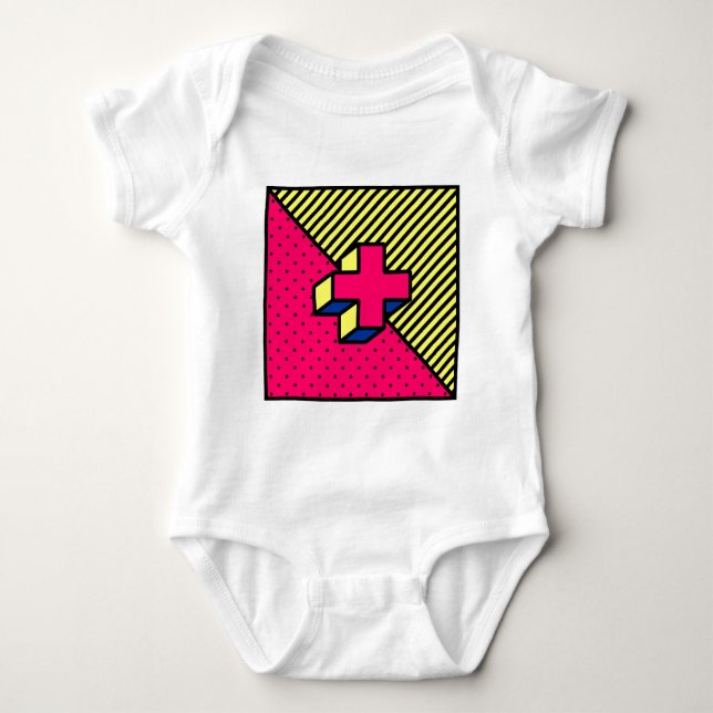 Neo Memphis Cross /Plus Sign Motif Baby Bodysuit (Front)