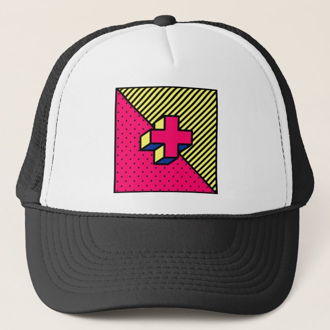 Neo Memphis Cross /Plus Sign Motif Trucker Hat (Front)