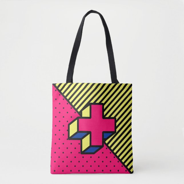 Neo-Memphis Patch - Cross/Plus sign Tote Bag (Front)