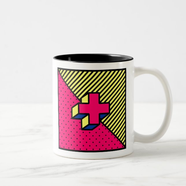 Neo-Memphis Patch - Cross/Plus sign Two-Tone Coffee Mug (Right)