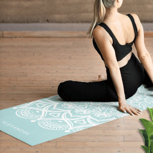 Neo Mint and White Mandala Personalized Boho Yoga Mat