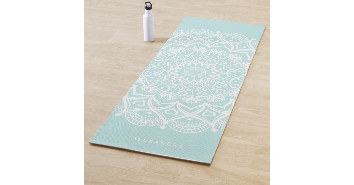 Neo Mint and White Mandala Personalized Boho Yoga Mat
