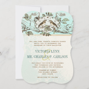 Neo Mint Birds Oak Tree Forest Wedding Invitation