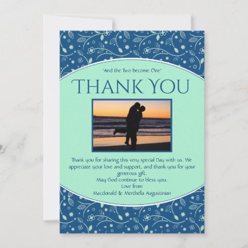 NEO MINT CLASSIC BLUE Custom Photo Modern Floral Thank You Card