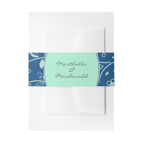 NEO MINT CLASSIC BLUE  Modern Floral Invitation Belly Band