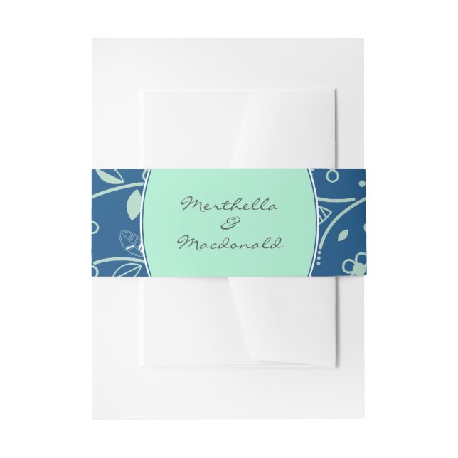 NEO MINT CLASSIC BLUE  Modern Floral Invitation Belly Band (Front Example)